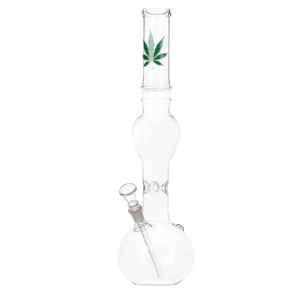 Бонг Leaf Green Line Glass - H:39cm - Ø:40 мм - Socket:14.5 мм, 39 см, Стекло