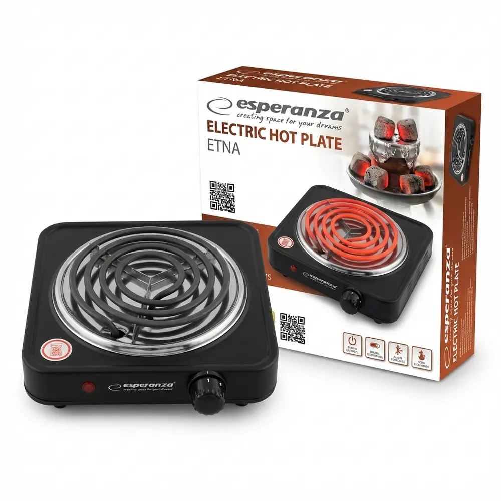 Плитка для угля Esperanza ETNA EKH012K 1000 Вт Чёрная