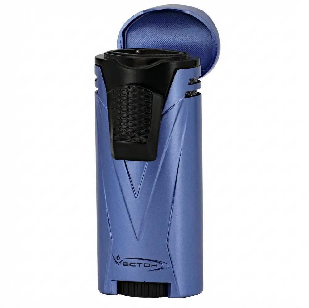 Lighter IRON Quad Flames Metallic Blue Matte