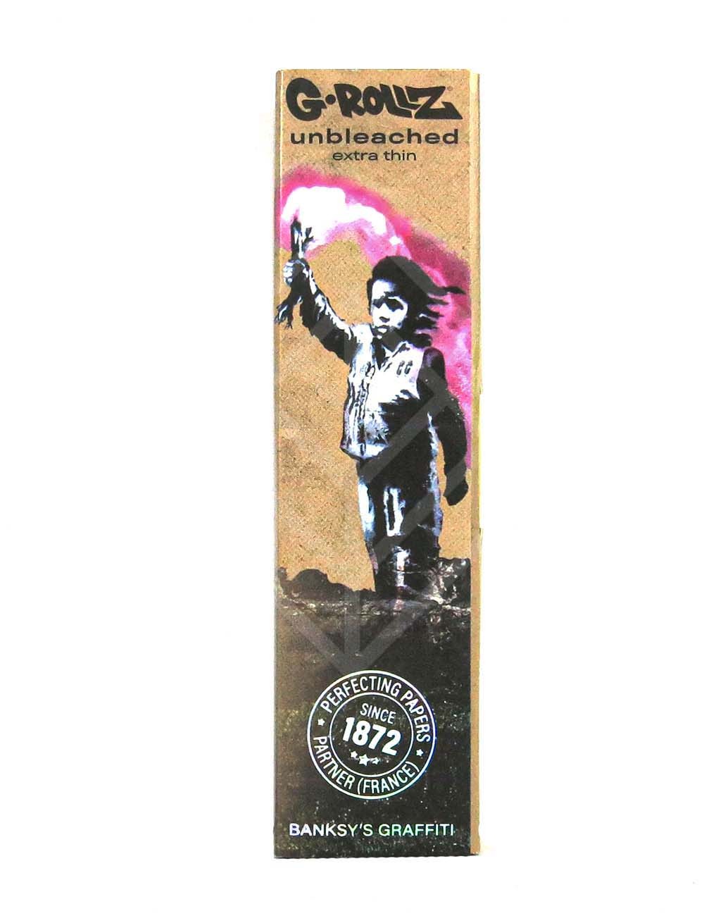 G-ROLLZ | Banksy's Graffiti - Unbleached Extra Thin -50 KS Papers + Tips