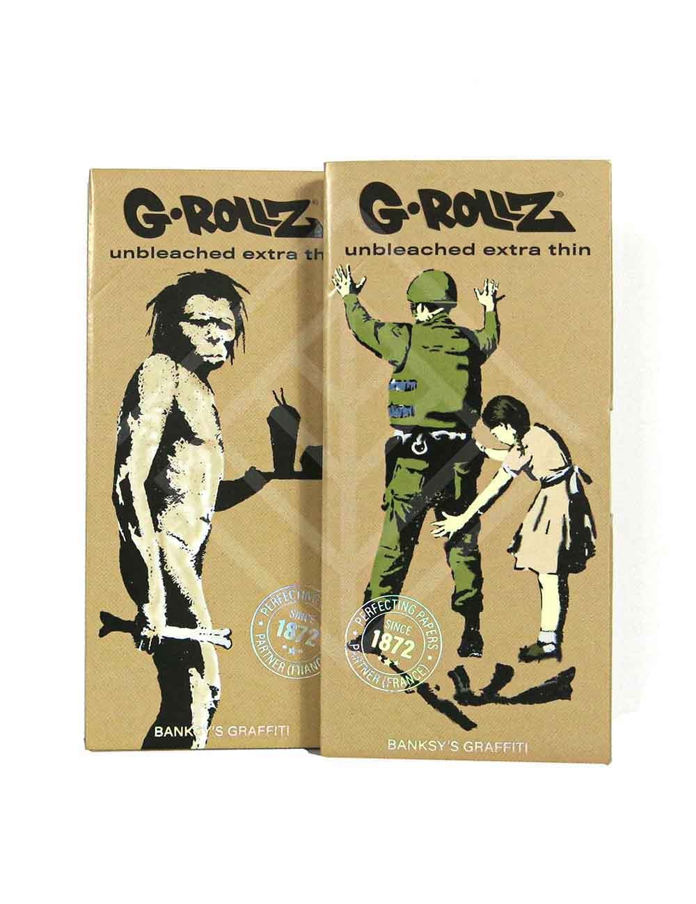 G-ROLLZ | Banksy's Graffiti KS Set 1 - Unbleached Extra Thin - 50 KS Papers + Tips & Tray