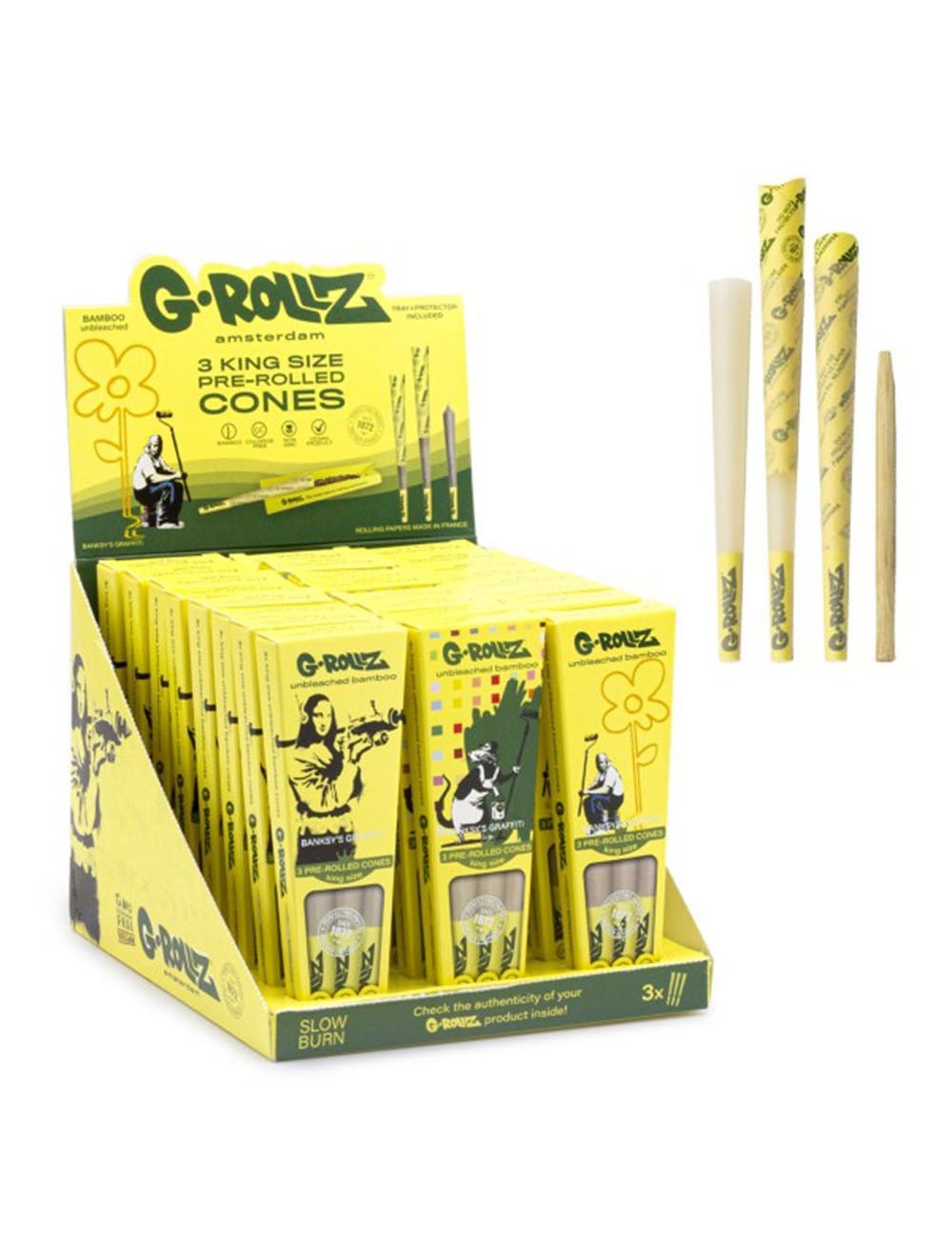 Conuri pre-rulate G-ROLLZ | Banksy's Graffiti - Bamboo Unbleached - 3 KS Cones
