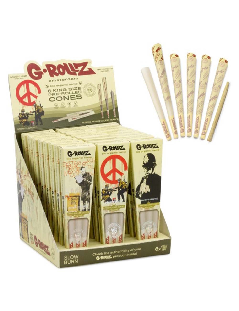 Conuri pre-rulate G-ROLLZ | Banksy's Graffiti - Organic Hemp Extra Thin - 6 KS Cones
