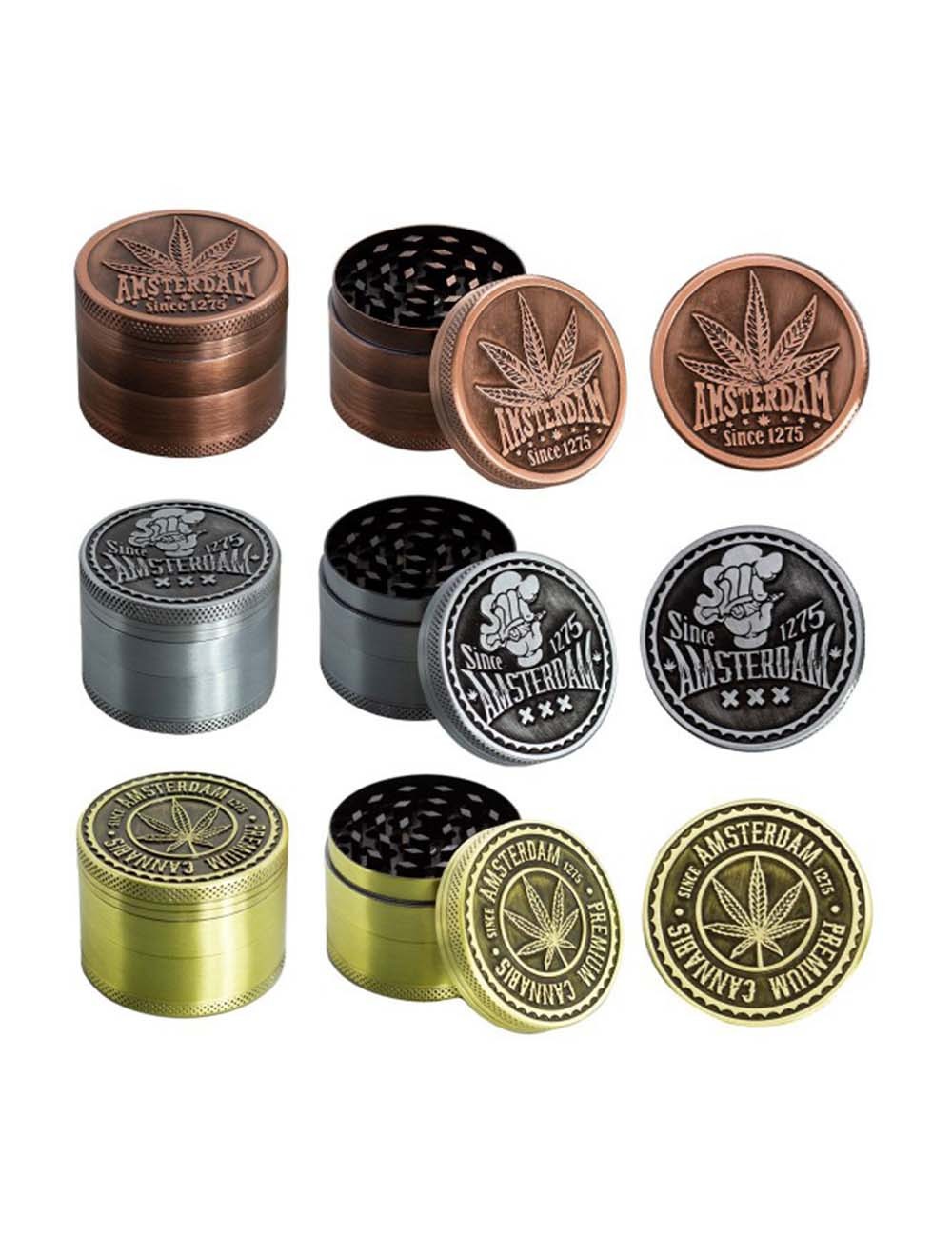 Grinder Amsterdam Leaf | 4-part Zinc Grinder 50 mm- Mixed